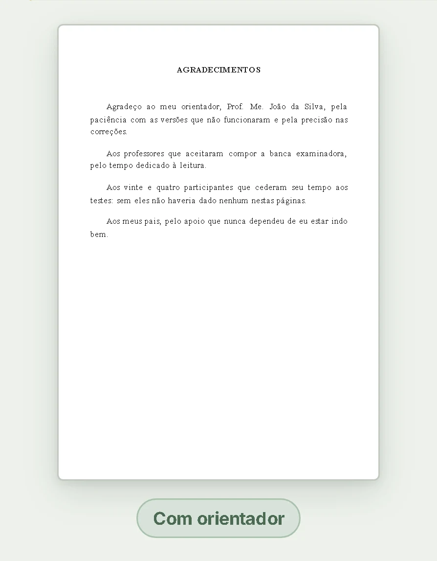 Exemplo de agradecimentos do TCC em folha A4, formatada pela ABNT