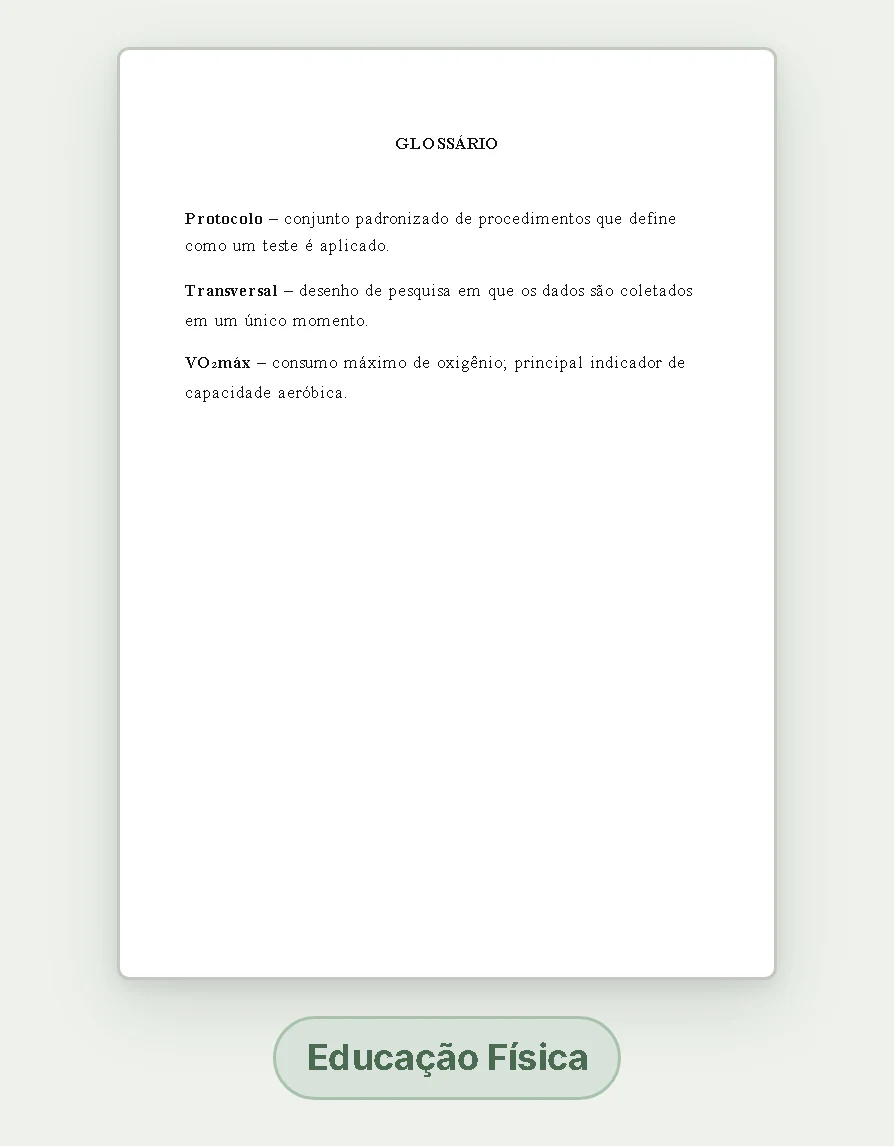 Exemplo de glossário do TCC em folha A4, formatada pela ABNT