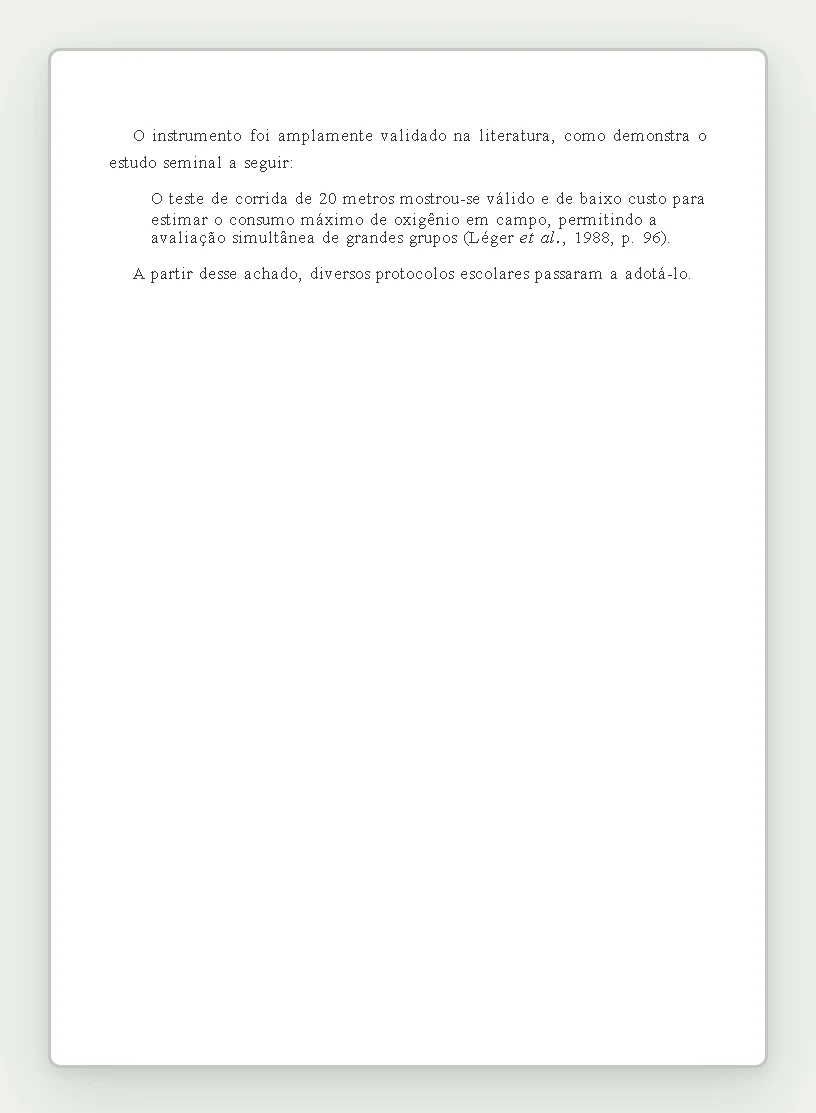 Exemplo de citações diretas longas em folha A4, formatada pela ABNT